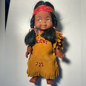 VINTAGE (60s) Native American Doll Suede & Hand Beaded Accents